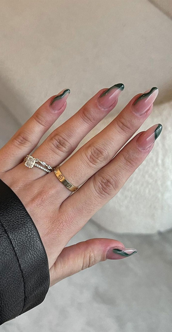 Embrace Autumn with Stunning Nail Art Ideas : Sheer Nails with Green Forest Accents