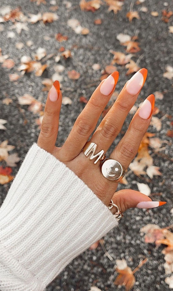 Embrace Autumn with Stunning Nail Art Ideas : Orange French Tip Nails