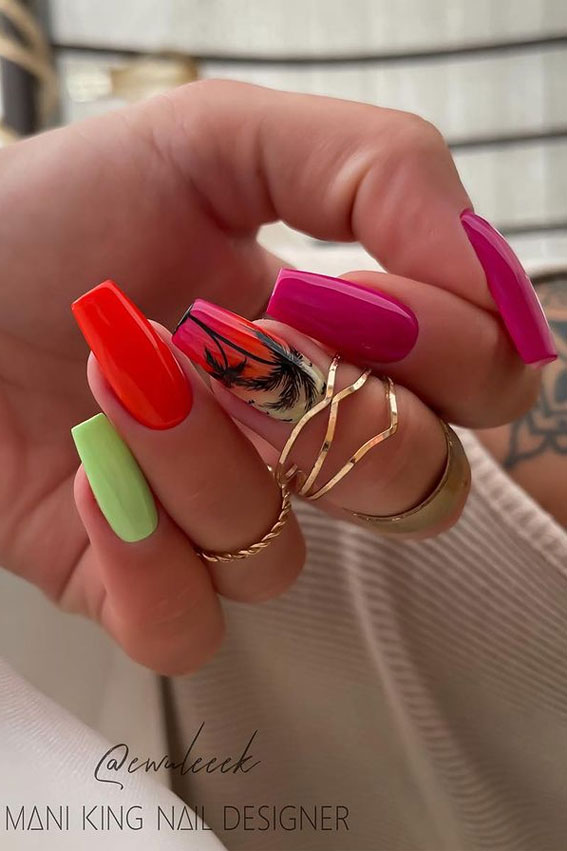 Chic Summer Nail Ideas Embrace the Season with Style : Bold Tropical Vibe Nails