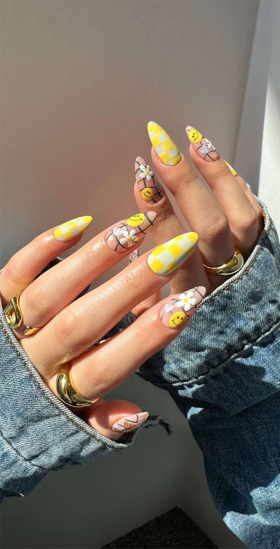 Chic Summer Nail Ideas Embrace the Season with Style : Yellow-Printed Nails