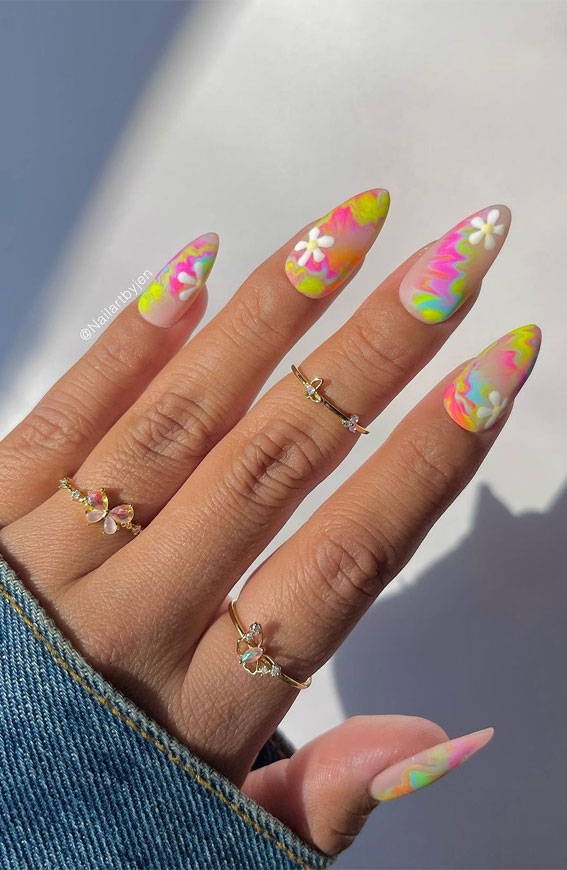 Chic Summer Nail Ideas Embrace the Season with Style : Neon Doodle Nails
