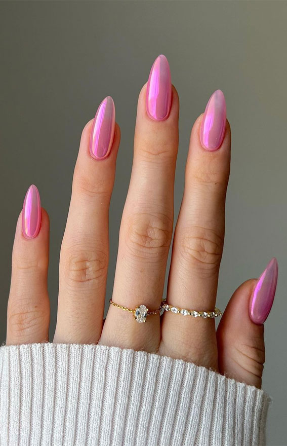 Chic Summer Nail Ideas Embrace the Season with Style : Bubble Gum Chrome Nails