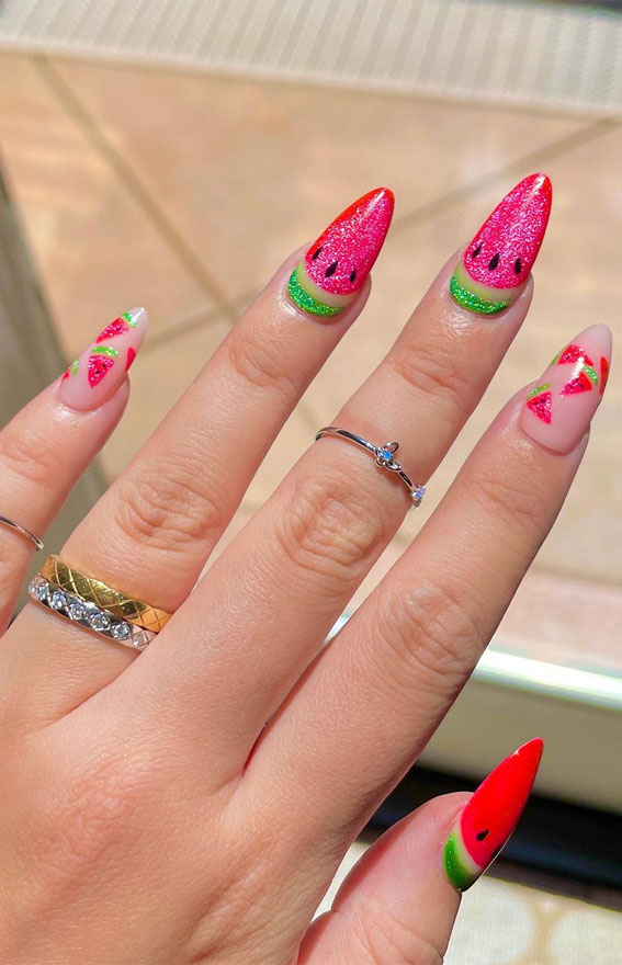 Chic Summer Nail Ideas Embrace the Season with Style : Watermelon Nails