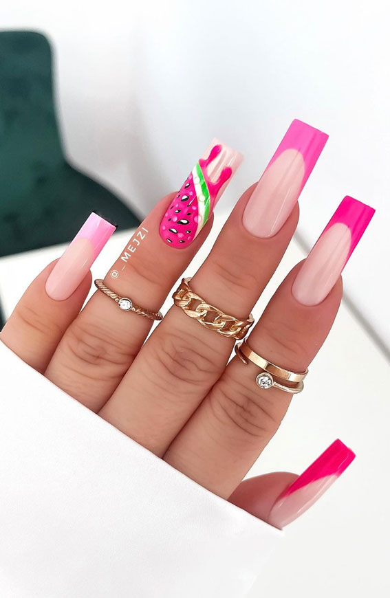 Chic Summer Nail Ideas Embrace the Season with Style : Melon Drip Nails