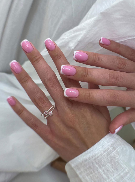 24pcs Pink White Ombre French False Nail Long Square Press on Nails Nail  Art | eBay