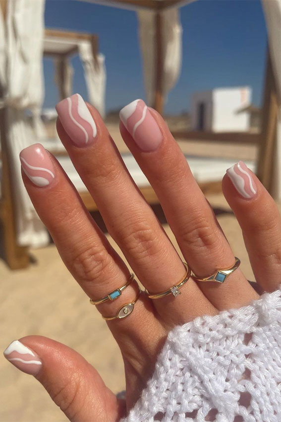 Chic Summer Nail Ideas Embrace the Season with Style : White on Nude Nails