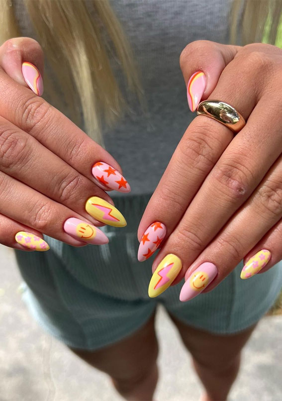 Chic Summer Nail Ideas Embrace the Season with Style : Y2K Yellow & Red Nails