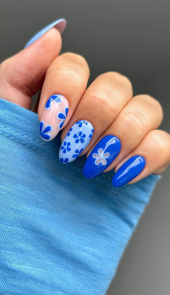 Chic Summer Nail Ideas Embrace the Season with Style : Mix n Match Blue Nails