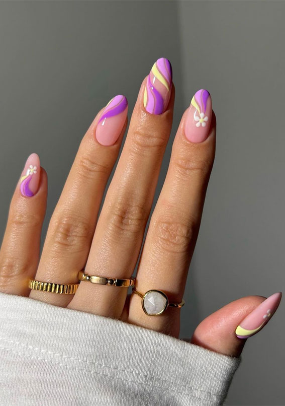Chic Summer Nail Ideas Embrace the Season with Style : Purple and Yellow Y2K Nails