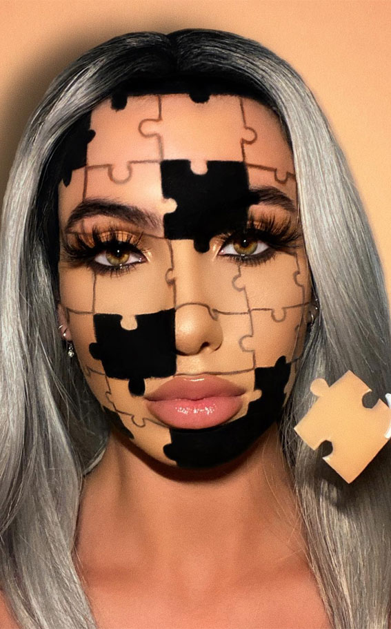 Creative Halloween Makeup Looks : Jigsaw Face Creation