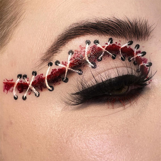 Creative Halloween Makeup Looks : Stitches Cut Crease