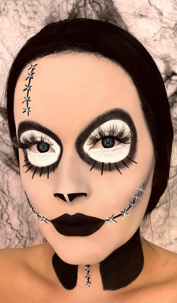 Creative Halloween Makeup Looks : Stitch Cursed Doll