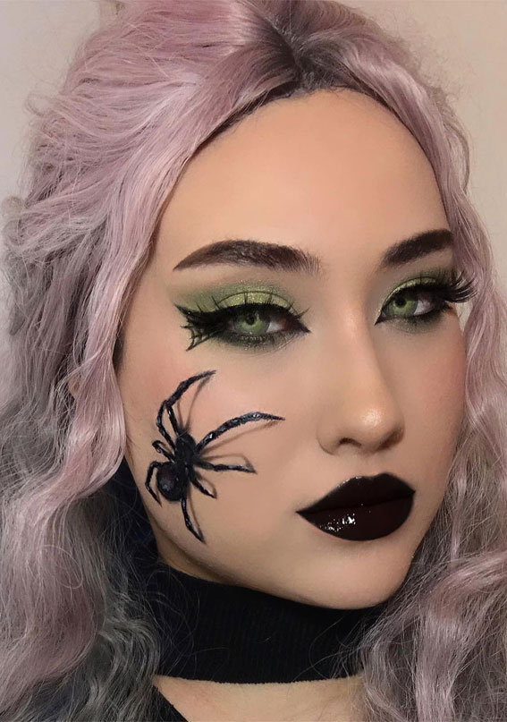 Creative Halloween Makeup Looks : 3D Spider on Cheek