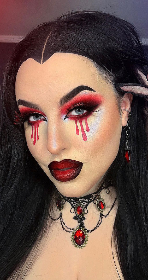 Creative Halloween Makeup Looks : Red Blood Tear Makeup