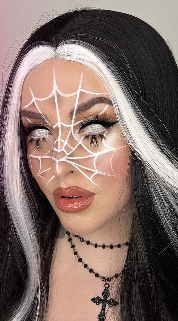 Creative Halloween Makeup Looks : White Spider Web Face Creation
