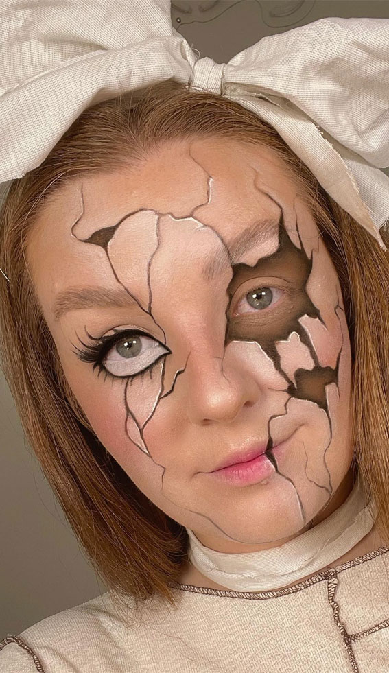 Creative Halloween Makeup Looks : Broken Doll Face Creation