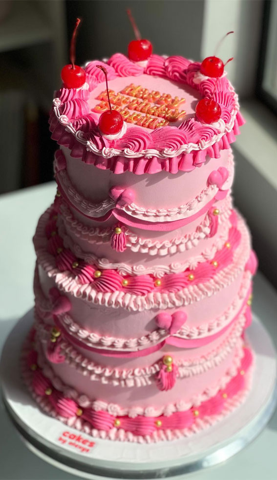 40 Delightful Lambeth Birthday Cake Ideas : Pink Two Tone + Two Tiers