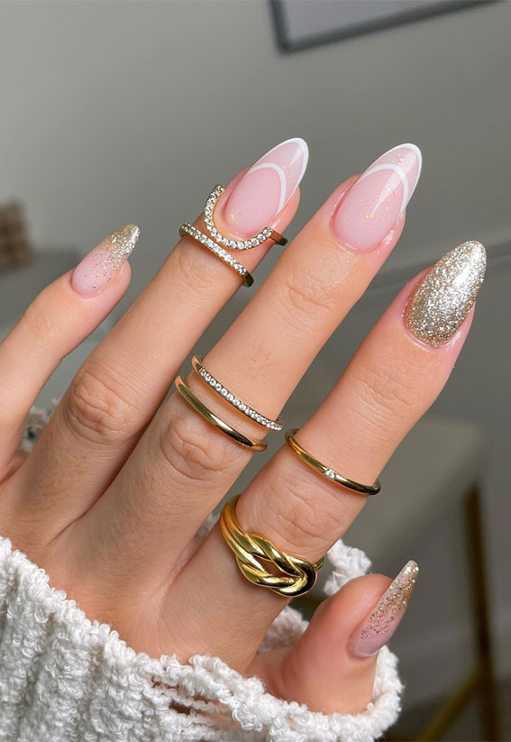 Embrace Autumn with Stunning Nail Art Ideas : Double French + Glitter Nails