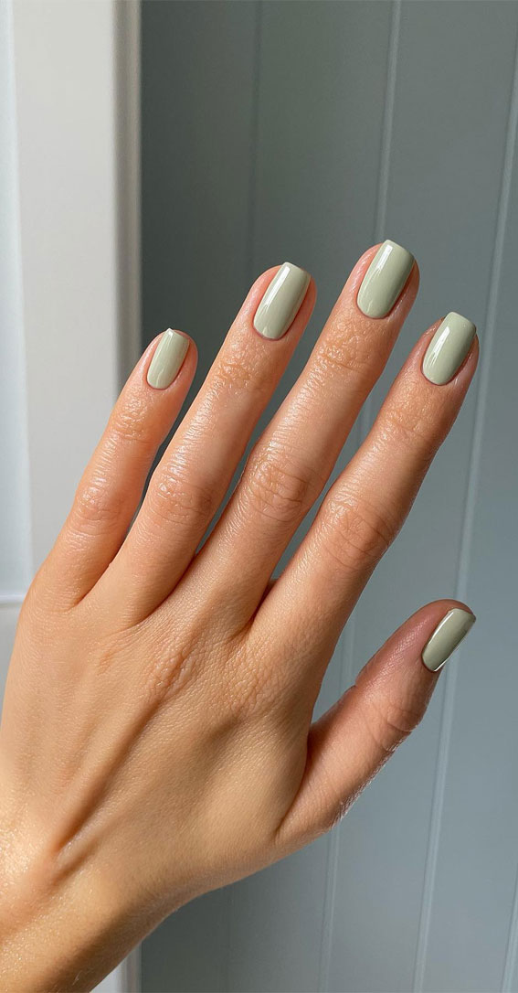 Embrace Autumn with Stunning Nail Art Ideas : Simple Sage Green Short Nails