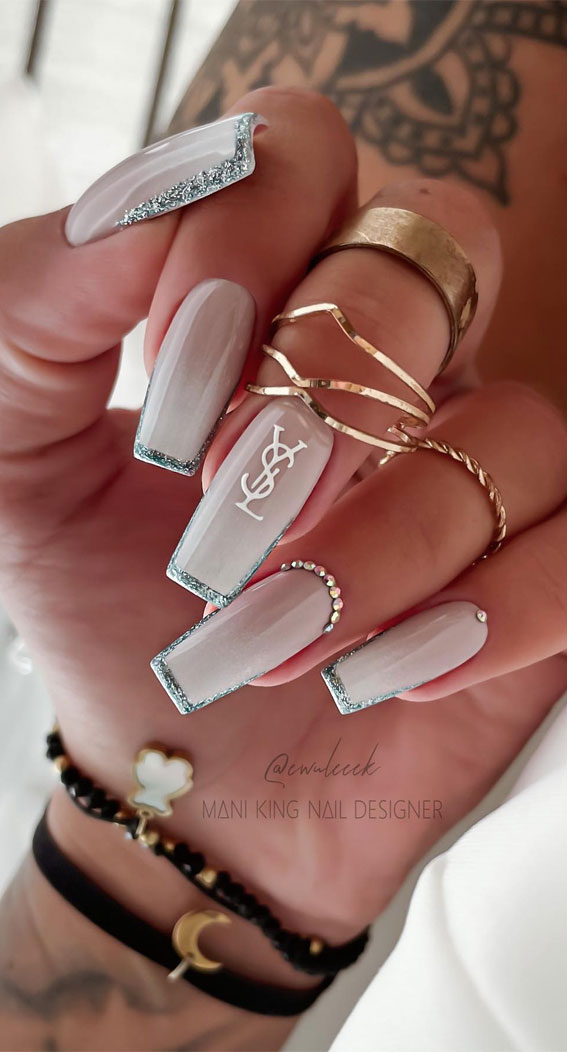 Embrace Autumn with Stunning Nail Art Ideas : YSL Ombre White with Silver Tip Nails