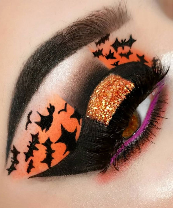 Creative Halloween Makeup Looks : Spooky Night + Bats + Glittery