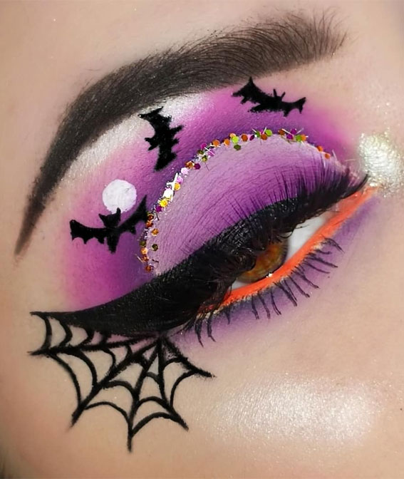 Creative Halloween Makeup Looks : Cob Web Liner + Bats