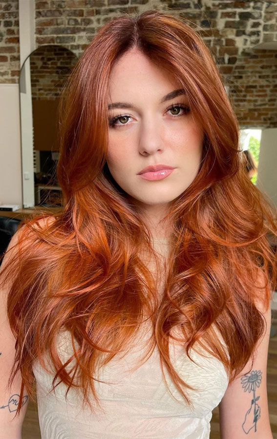 rustic copper hair color, fall hair colors, autumn hair color, warm toned fall hair color, hair color ideas, Autumn hair color ideas, ginger hair color , amber hair color