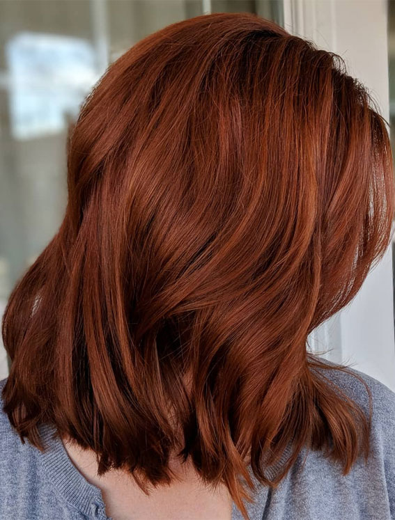copper red aubrn hair color, fall hair colors, autumn hair color, warm toned fall hair color, hair color ideas, Autumn hair color ideas, ginger hair color , amber hair color