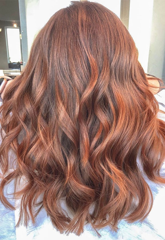 copper red aubrn hair color, fall hair colors, autumn hair color, warm toned fall hair color, hair color ideas, Autumn hair color ideas, ginger hair color , amber hair color