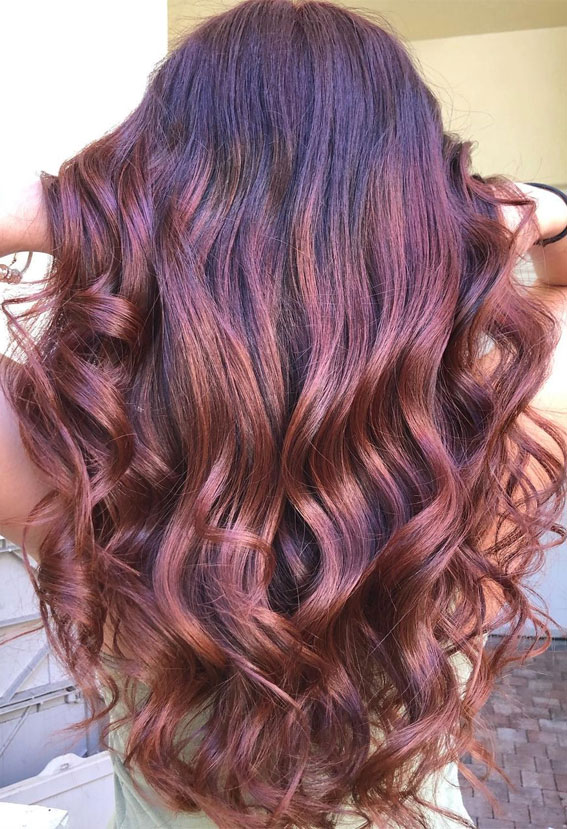 Warm and Inviting Fall Hair Colour Inspirations : Copper Auburn Hair with Plum Undertones