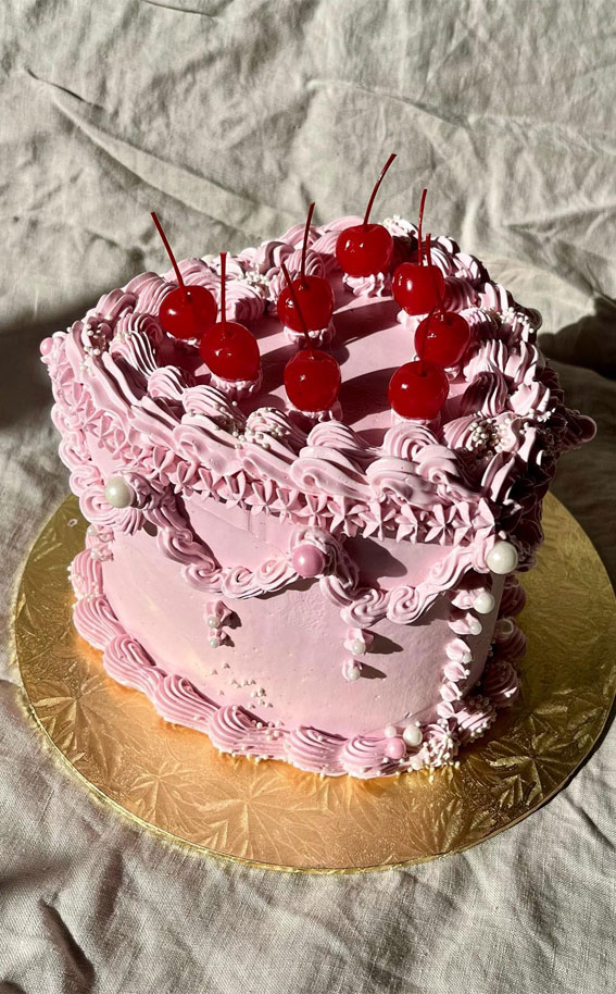 40 Delightful Lambeth Birthday Cake Ideas : Baby Pink Heart Shape Cake