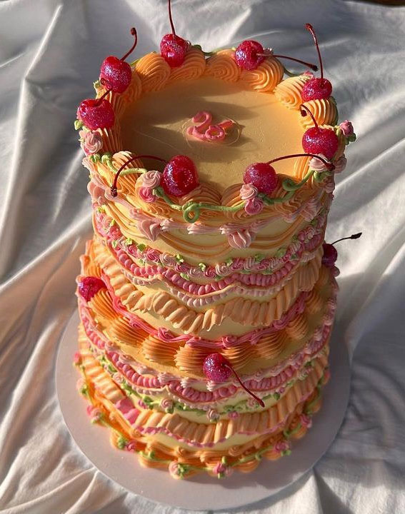 40 Delightful Lambeth Birthday Cake Ideas : Lovely Sunny Two Tier Cake