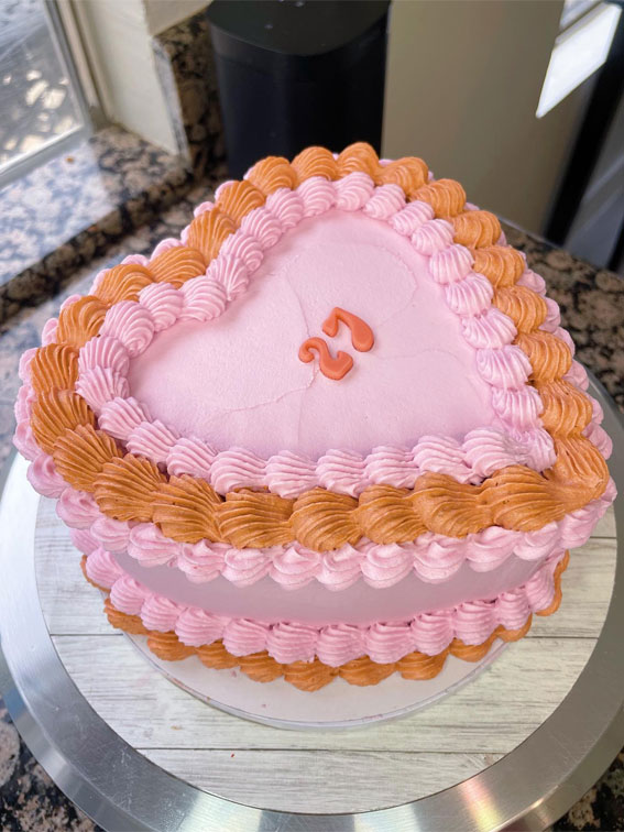 40 Delightful Lambeth Birthday Cake Ideas : Brown & Pink Heart Shape Cake