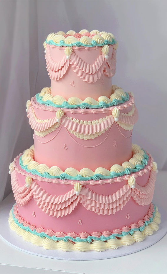 50 Cute Vintage Style Cake Delight Ideas : Candy Floss & Bubblegum Vintage 3 tiers