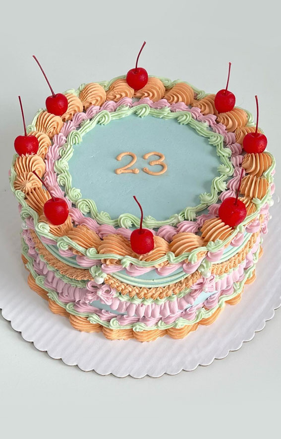 50 Cute Vintage Style Cake Delight Ideas : Pastel Vintage Birthday Cake for 23rd Birthday