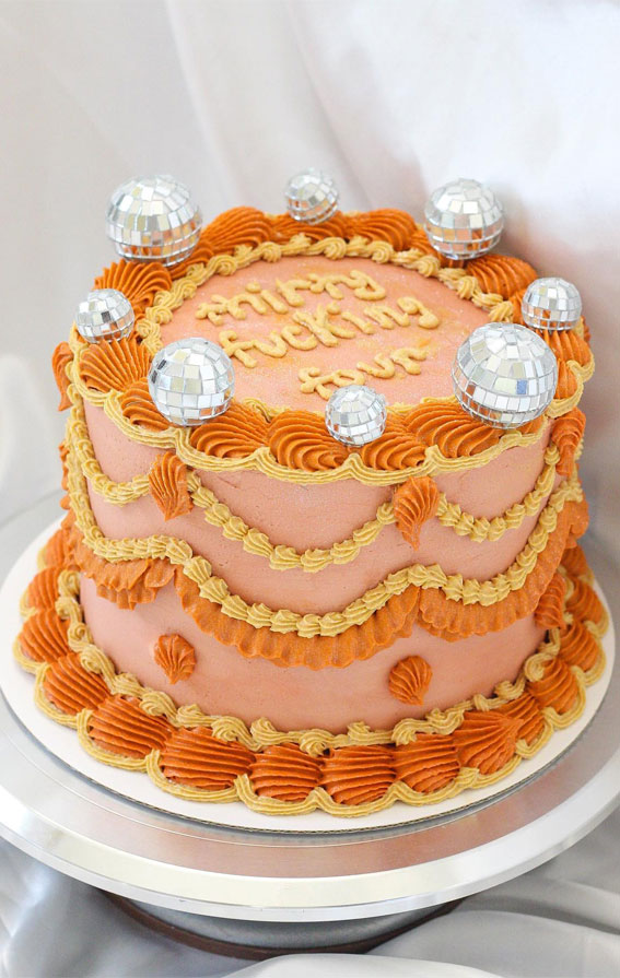 40 Delightful Lambeth Birthday Cake Ideas : Orange & Yellow Cake with Rustic Vibe