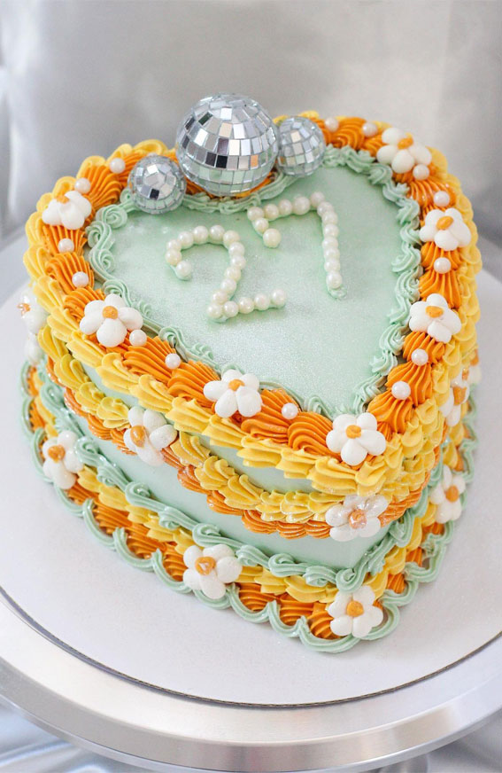 40 Delightful Lambeth Birthday Cake Ideas : Mint, Orange & Yellow Cake