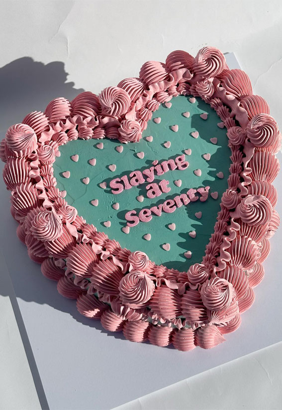 40 Delightful Lambeth Birthday Cake Ideas : Green & Pink Cake for 70th