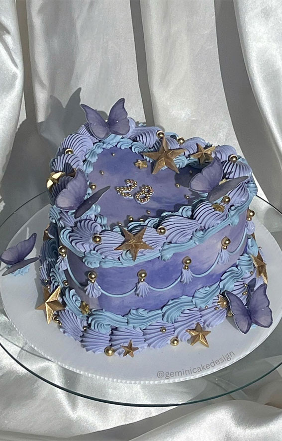 40 Delightful Lambeth Birthday Cake Ideas : Blue Lavender Heart Shape Cake