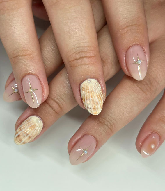 seashell nails, Seashell Nail color, Seashell Nail Polish Gel, Seashell acrylic Nails, Mermaid shell nails,Seashell nails simple, Seashell nails ideas, Seashell nails acrylic