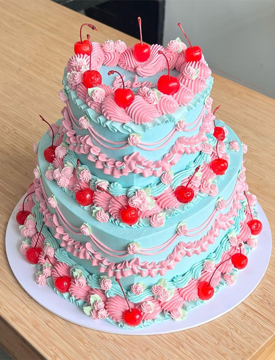 50 Cute Vintage Style Cake Delight Ideas : Bubblegum Baby Shower Two Tiers