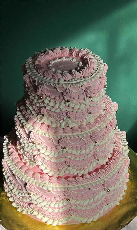 50 Cute Vintage Style Cake Delight Ideas : Frilly Princess Pink Three Tier Cake