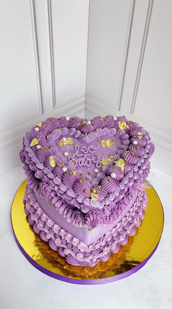 50 Cute Vintage Style Cake Delight Ideas : Leo Baby Purple Heart Cake