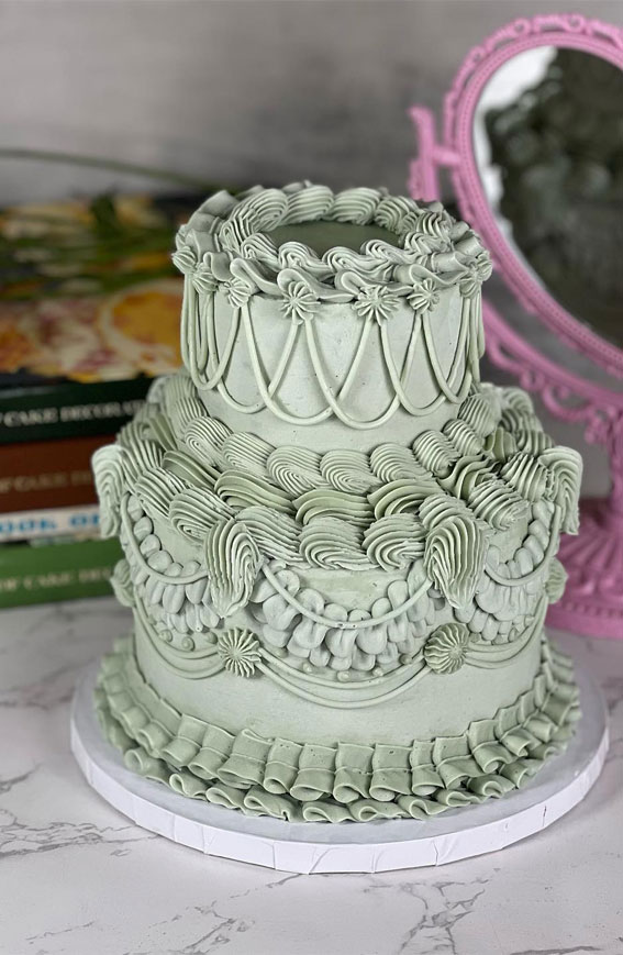 50 Cute Vintage Style Cake Delight Ideas : Green Two Tier Elopement Cake
