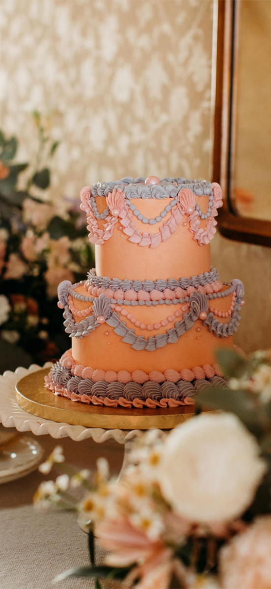 50 Cute Vintage Style Cake Delight Ideas : Pink, Peach & Periwinkle Wedding Cake