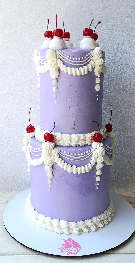 50 Cute Vintage Style Cake Delight Ideas : Purple Two Tier Cake