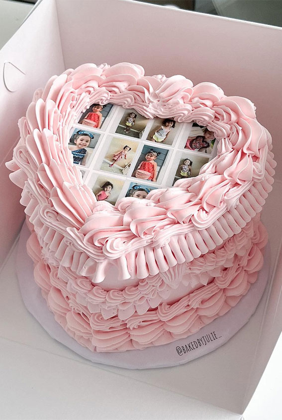 50 Cute Vintage Style Cake Delight Ideas : Pink Monochrome with an Edible Image Collage