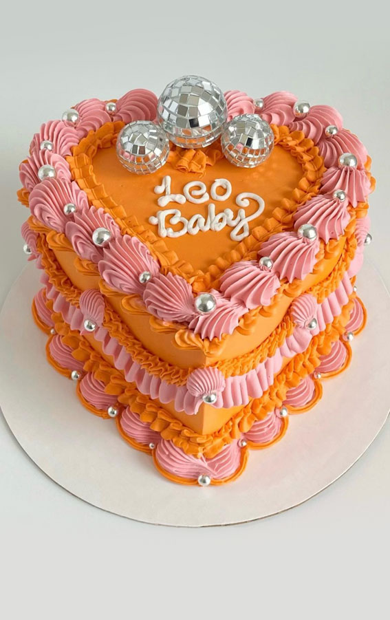 50 Cute Vintage Style Cake Delight Ideas : Disco Balls on Leo Baby Heart Shape Cake