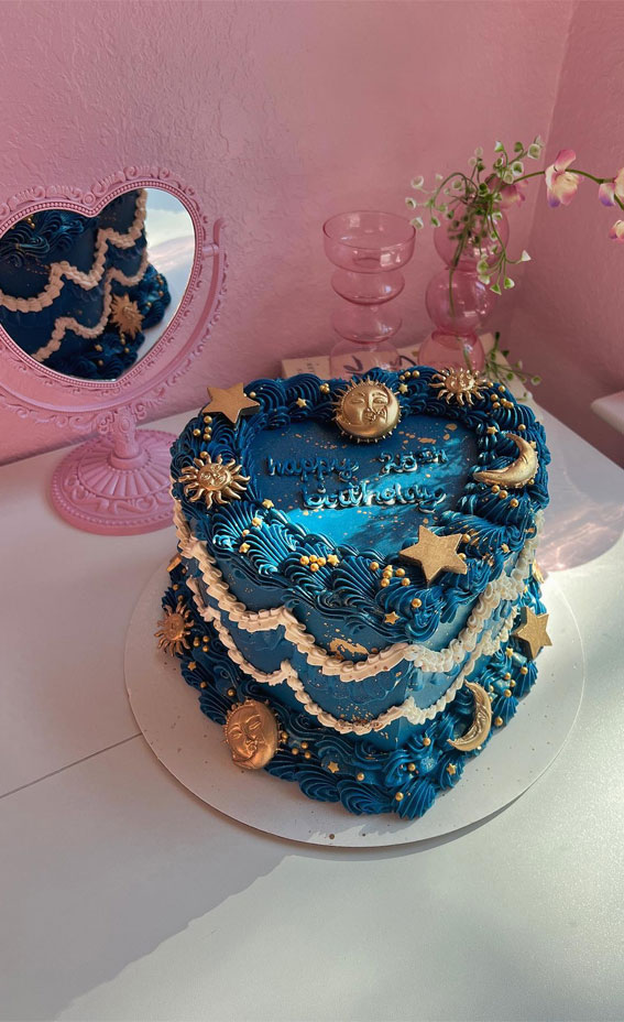 50 Cute Vintage Style Cake Delight Ideas : Celestial Dark Blue Heart Cake