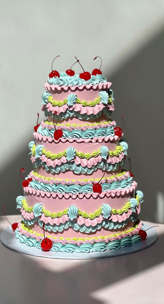 50 Cute Vintage Style Cake Delight Ideas : Three-Tiered Pastel Wedding Cake